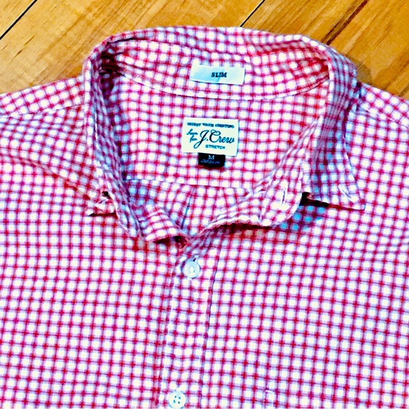 J Crew mens Slim checkered plaid red white button down up shirt top lumberjack - Picture 3 of 8